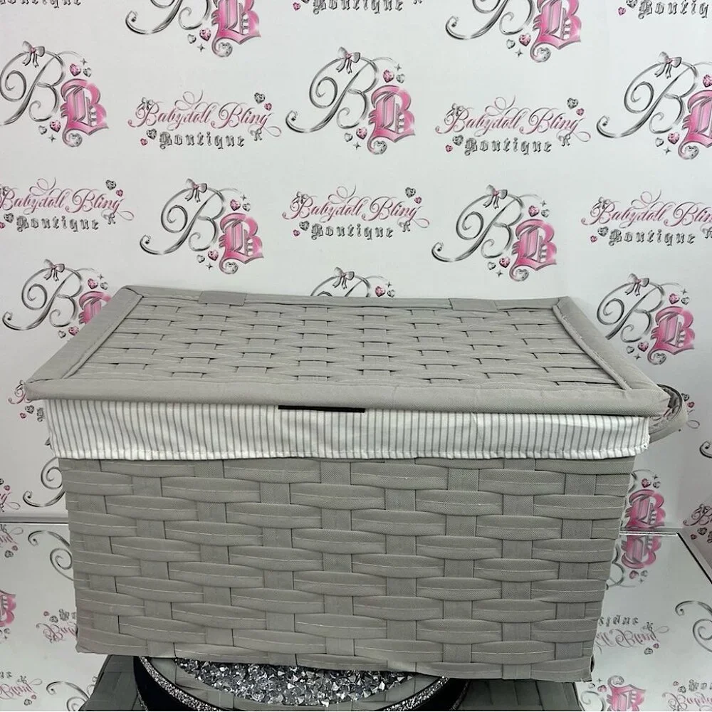 Nicole Miller basket flip top bin tote storage Gray Woven Basket with Lid